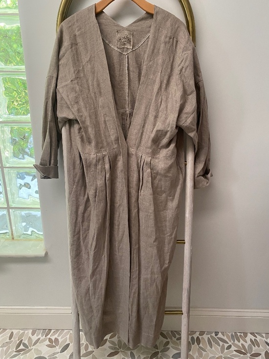 Moliq Linen 100% Heavy Natural Linen Kimono Boho Coat Robe Cardigan One size - Picture 1 of 9
